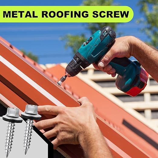 Tandefio Hex Head Metal Roofing Screws Galvanized Roof Self Starting Tapping Siding Sheet with Rubber Washer Seal for Wood Panels Summer(Zinc,1000 Pcs,#10 x 1)
