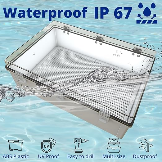MAKERELE Extra Large Electrical Box Plastic IP67 Electronics Clear Waterproof Boxes for Outdoors Case with 2 NPT 1”Glands and Wall Bracket Hinged Cover Outdoor Enclosure Box(23.6"*15.7"*8.7")