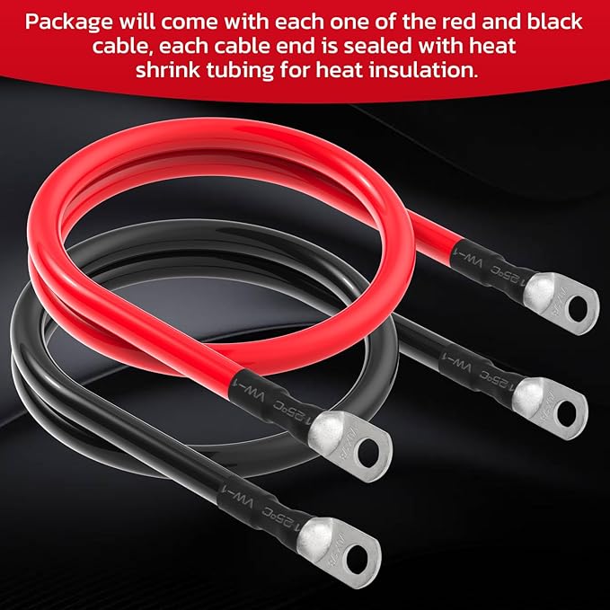 1/0 AWG Battery Cable 1/0AWG Gauge Battery Inverter Cables for Automotive Solar Marine Boat RV Car Motorcycle (1/0 AWG, 3FT, 3/8")