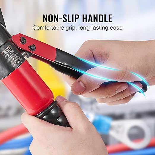 VEVOR Crimping Tool, AWG12-2/0 Copper And Aluminum Terminal Battery Lug Hydraulic Crimper, with a Cutting Pliers, Gloves, 5pcs Copper Ring Connectors, 8 x Heat Shrink Sleeves and a Blow Moulded Case