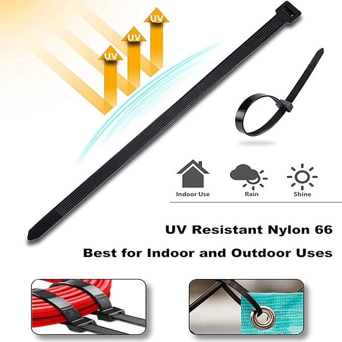 14inch Black Zip Ties Heavy Duty UV Resistant Nylon Cable Ties, 120lb Tensile Strength, 60Pack Durable Wire Ties, Heavy Duty Tie Straps Indoor and Outdoor Cable Management Solution by AGAOTIAN