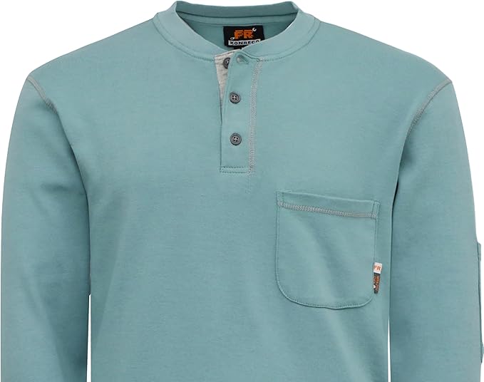 KONRECO FR Shirts for Men Long Sleeve 7oz Cotton Flame Resistant/Fire Retardant CAT2 Henley Shirt