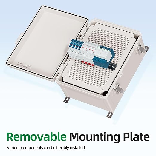 UL Certified Junction Box, NEMA 6 Weatherproof 94V-0 Flame Retardant, Plastic Electrical Enclosure for Industrial Projects, Includes Mounting Plate (Grey Cover, 16.1"x12.2"x7.1")