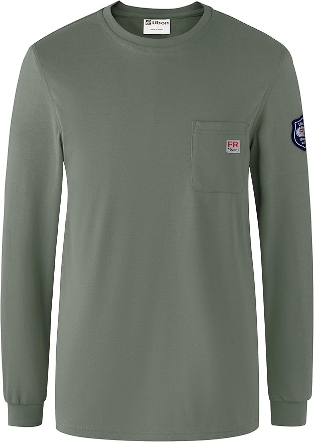 Ubon FR Shirts for Men Welding Shirt Flame Resistant Long Sleeve Work Shirts 6.5 Oz FR Clothing