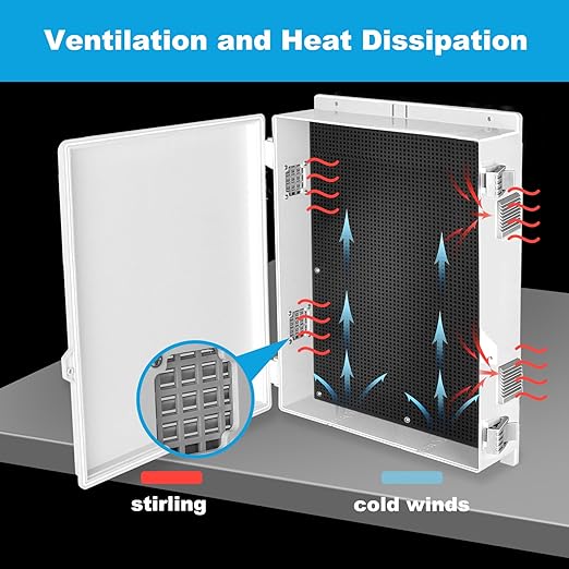 Electrical Junction Box, Outdoor Water Resistant Nema Enclosure, Ventilated ABS Plastic WiFi Project Box with Internal Mounting Panel & Hinged Cover 18.1" Lx 12.6" Wx 4.3" H