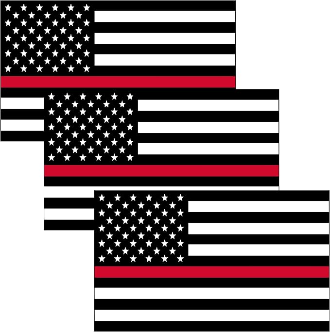 3 Pack Firefighter Thin Red Line Flag Sticker Vinyl Decal for Car Truck Window Bumper Sticker Support for Firemen Fire Department (3x5 Inch 3 Pack)