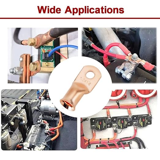 1/0 AWG 1/2" Stud (10 pcs.), Heavy Duty Battery Ring Terminal 1/0 Gauge Wire Connectors 1/0 AWG Battery Cable lugs 1/2 Bare Copper Wire Lugs