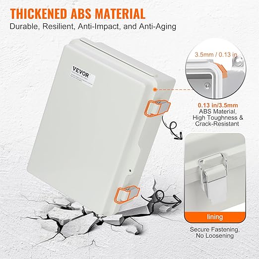 VEVOR Weather-Resistant Junction Box, Dimensions: 16.93x12.99x7.09 inches, Crafted from ABS Plastic with a Secure Hinged Lid and Stainless Steel Lock, IP67 Rated for Ultimate Dust and Water Protect