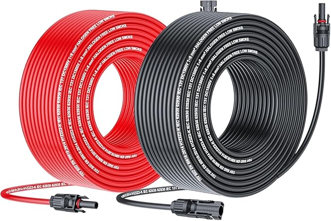Solar Cable Extension 20Ft 10AWG, Solar Wire with Tool-Free Solar Connectors, Waterproof Solar Panel Extension Cable 6mm², PV Cable 10Gauge for Home Boat RV Solar Panels(20ft)