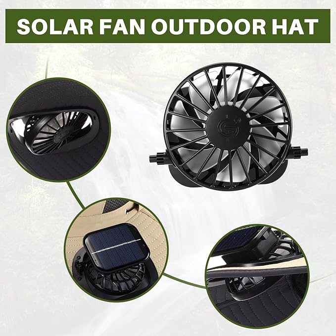 Syhood Solar Powered Fan Hat with Arm Sleeves Neck Gaiter for Men Women Outdoor Wide Brim Bucket Hat with Fan for Hiking