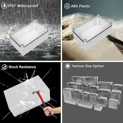 LeMotech Junction Box IP67 Waterproof Dustproof Electrical Box Project Box DIY Enclosure Gray with Transparent Clear Cover, External Size 9.8x5.9x3.9in (250x150x100mm)