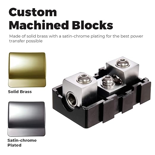 NVX XFMMINI 4/8 Gauge Mini-ANL/MANL/AFS Modular Inline Fuse Holder – Linkable Fuse Block with Solid Brass & Satin Chrome Finish – Car & Marine Audio Circuit Protection