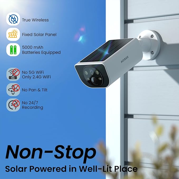 Security Cameras Wireless Outdoor-2.4Ghz WiFi Home Security Cameras with built-in Solar Panel, 2K Color Night Vision, Cloud Storage (optional), PIR Detection, Waterproof, Works with Alexa, S1 2P