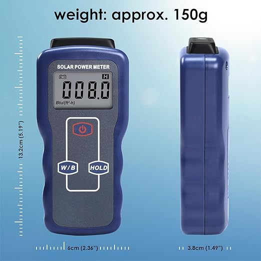 Solar Power Meter Solar Meter Digital Sun Light Radiation Testing Solar Irradiance Meter Measuring Instrument for Meteorology Sun Measurement Solar Energy Research Physical Optical Experiments