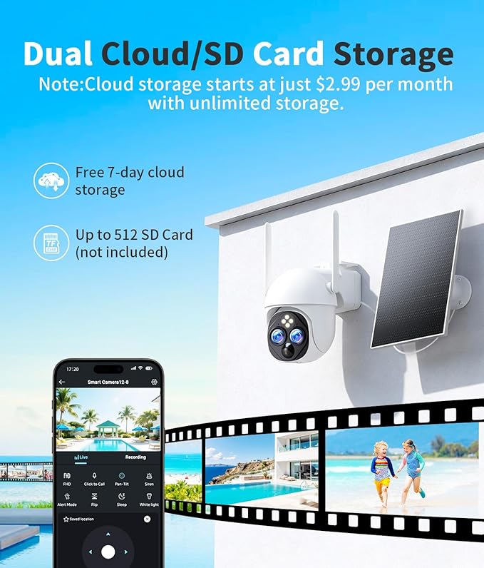 Dual-Lens Solar Security Cameras Wireless Outdoor, 10x Zoom to See Further 360 PTZ WiFi Camera for Home Security with Color Night Vision, AI Body Detection, 2-Way Audio, Spotlight Siren Alarm