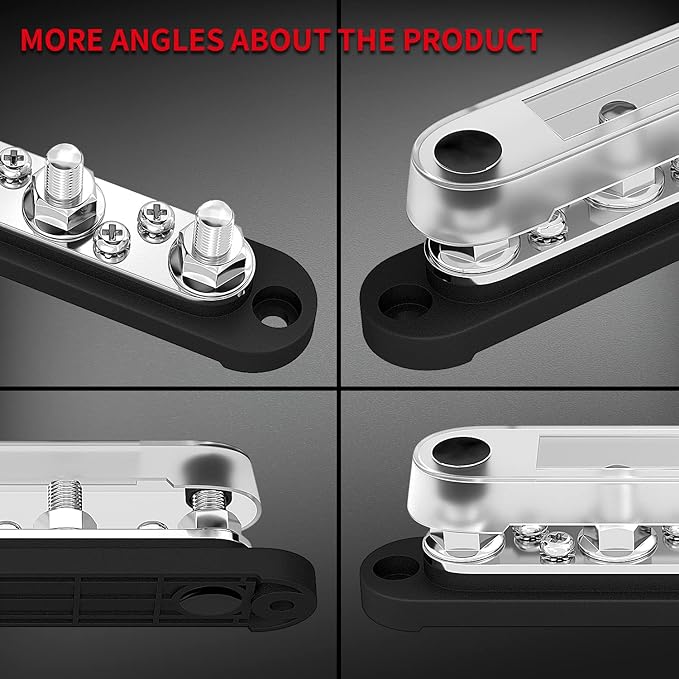 DAIERTEK Bus Bar Terminal Block 4 x 5/16" (M8) Terminal Stud, 6 x #8 (M4) Screw Terminal Positive & Ground Power Distribution Block with Cover Marine Battery Bus Bar 12V - 48V for Automotive Car Boat