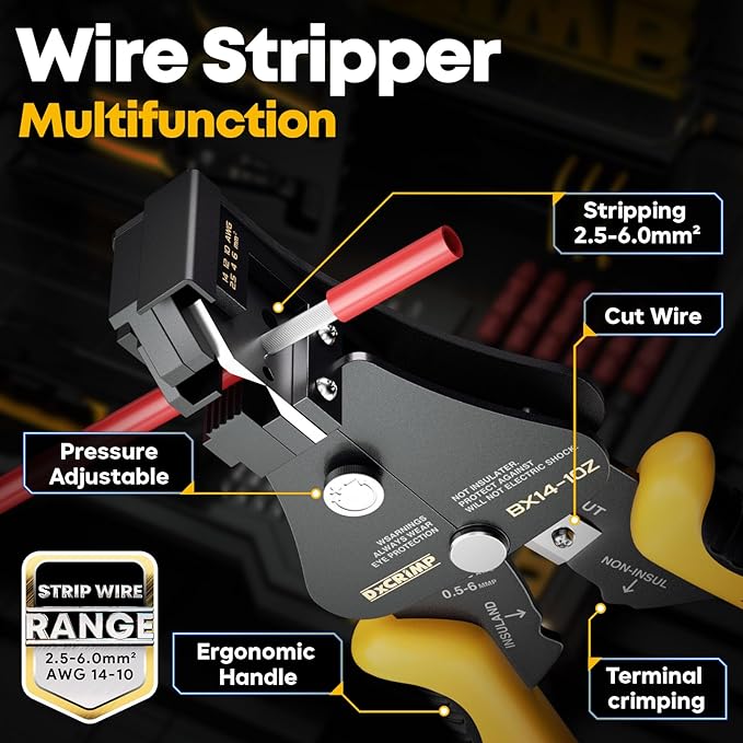 Solar Crimper Tool Kit for 14-10 AWG Solar Panel Cable, with 10 Pairs Solar Connectors, Solar Crimper, Automatic Wire Stripper and Wrench, Solar Installation Assembly Tools