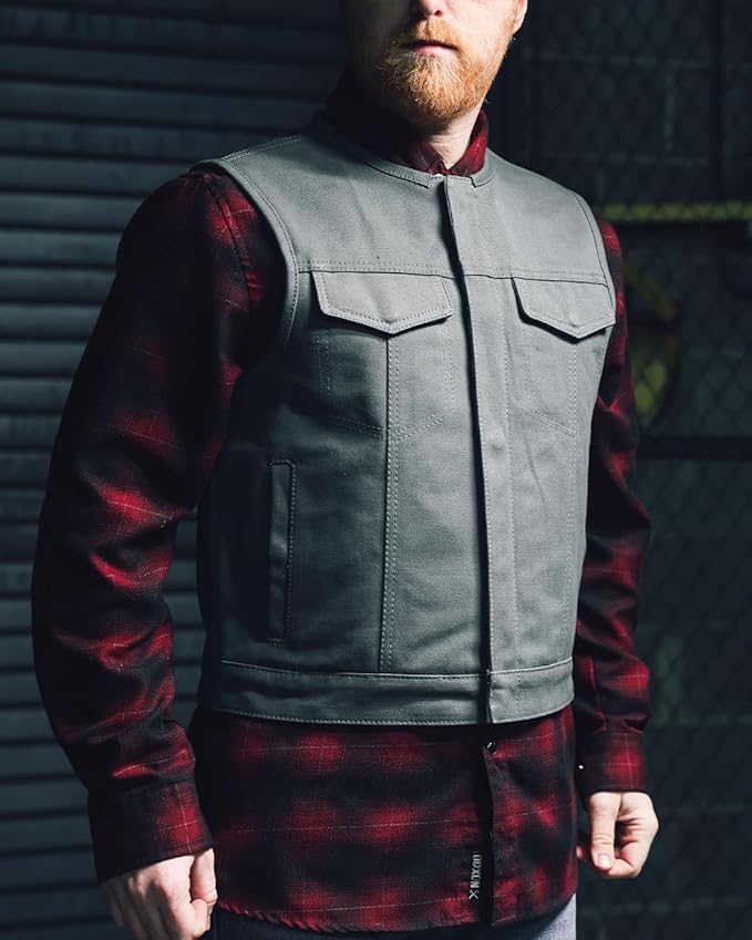 First Mfg Co - Lowside - Mens Motorcycle Biker Riding Canvas, Leather, Twill, Perforated Leather Vest