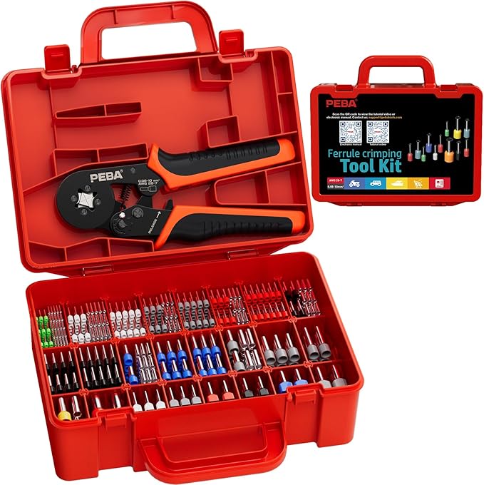 PEBA Ferrule Crimping Tool Kit, Self-Adjusting Ratchet Wire Crimper for AWG 28-7, 1750pcs Tinned Copper Wire Terminals Kit with 33 Sizes & Twin Ferrules, Square Crimping Pliers for Electrical Wiring