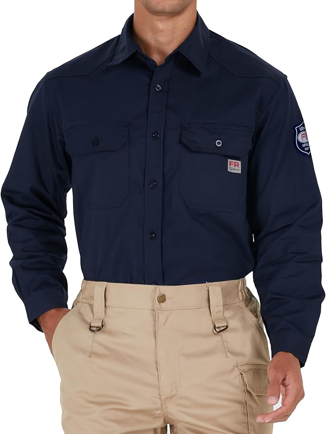 Ubon FR Shirts for Men Flame Resistan Welding Shirt FRC Work Shirt Long Sleeve Welder Shirts 7.5 Oz