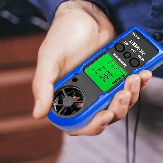 AIOMEST Digital Anemometer, Mini Wind Speed Meter Air Flow Gauge Measuring Wind Velocity Temperature, Handheld Velometer AI-816B with Max/AVG/Current Wind Chill for HVAC Shooting Sailing