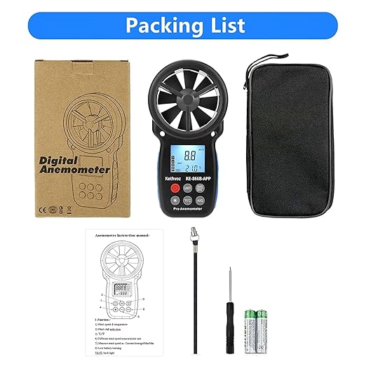 Bluetooth Digital Anemometer, Kethvoz Handheld Wind Speed Meter with Data Logger Measure Air Flow Velocity 0.3~30m/s for Drone Hunting Shooting HVAC Dust Collector