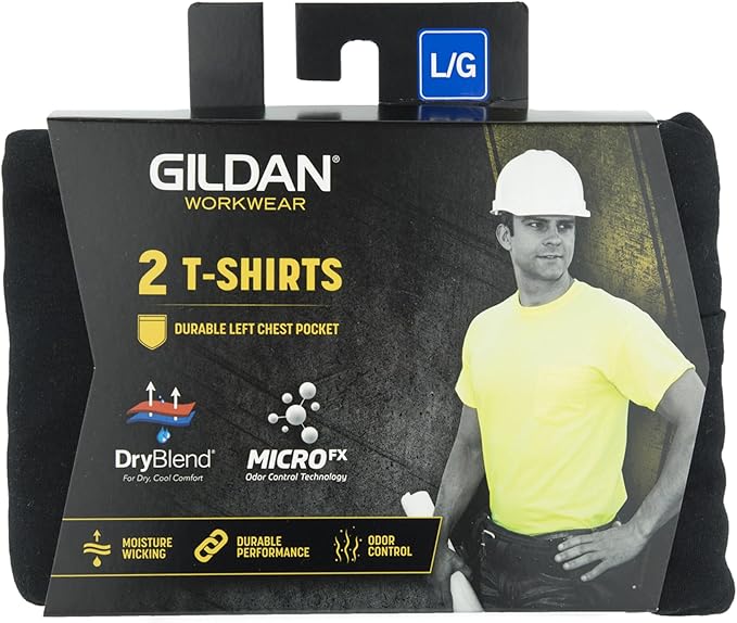 Gildan Unisex Adult DryBlend Workwear T-Shirts with Pocket, 2-Pack