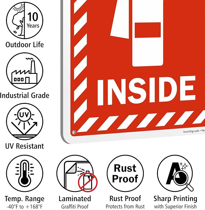 SmartSign 18 x 12 inch “Fire Extinguisher Inside” Sign with Pre-cleared Holes, Digitally Printed, 55 mil HDPE Plastic, Red and white, Made in USA