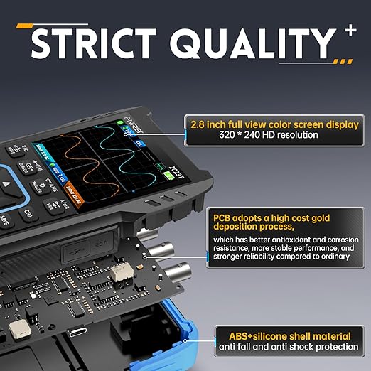 FNIRSI 2C23T Digital Oscilloscope Multimeter DDS Generator 3 in 1, 2 Channels, 10MHz Bandwidth, 50MSa/s Sampling Rate, 10000 Counts, Voltage, Current, Capacitor, Resistor, Diode Test
