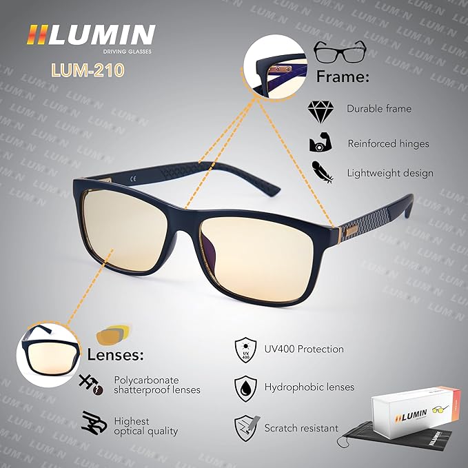 Illumin Night Driving Glasses SHIFT - All-Weather Glasses for Improved Road Safety, Advanced High Optical Quality Anti Glare Lenses