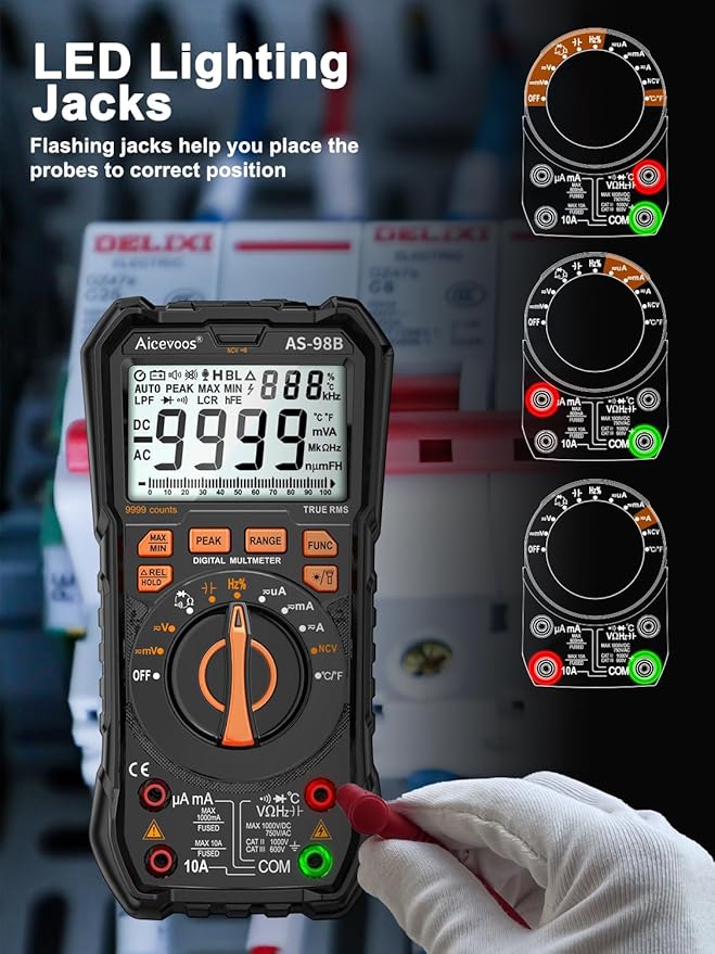Multimeter Digital Multimeter, 9999 Counts DC AC Voltmeter and Ohm Volt Amp Tester, Auto-Ranging Fast Accurately Measures Voltage Current (DC/AC Current)