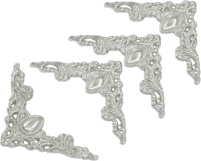 32Pcs Vintage Metal Corner Protector, Antique Edge Decorative Protectors Scrapbooking Albums, Decorative Corner for Photo Frame/Jewelry Box (Silver)