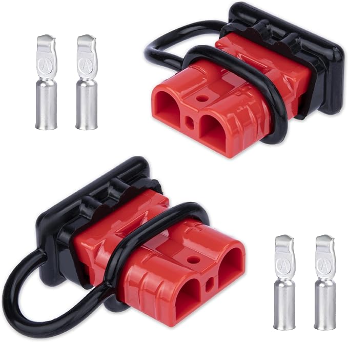 Anderson Connector 2 Pcs, 50 Amp 12-36v Batteries Quick Connect/Disconnect Plug Kit, Connectors for 6 to 12 Gauge Cables, for Car Bike ATV Winches Lifts Motors More,SB50 Red