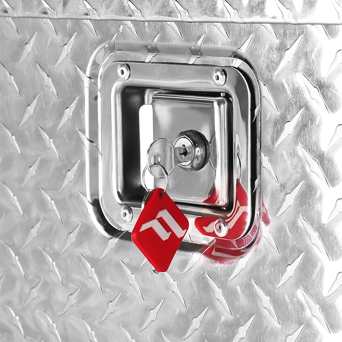 FORWODE 39 Inch Aluminum Truck Tool Box Lockable Truck Bed Tool Box Waterproof Truck Bed Storage Box with Gas Struts & Side Handle Truck Tool Chest for Pickup, Truck Bed, RV, Trailer&Garage (Silver)