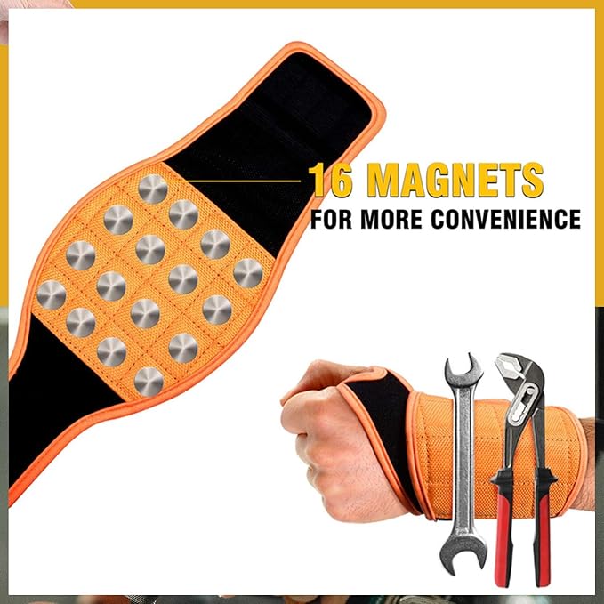 Magnetic Wristband for Holding Tools Adjustable Magnetic Wristband with 16 Strong Magnets for Screws and Nails, Drill Bits, Bolts Ideal Father's Day Gift Wrist Magnetic Tool Holder