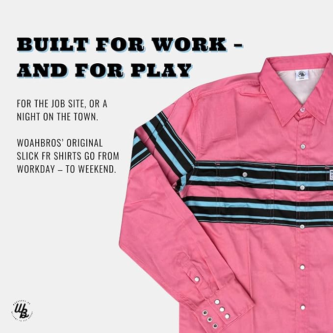 WoahBros FR Shirts for Men, 8oz Midweight Flame Resistant Welding Shirt, 100% Cotton, Pearl Snap Buttons - CAT2/NFPA2112