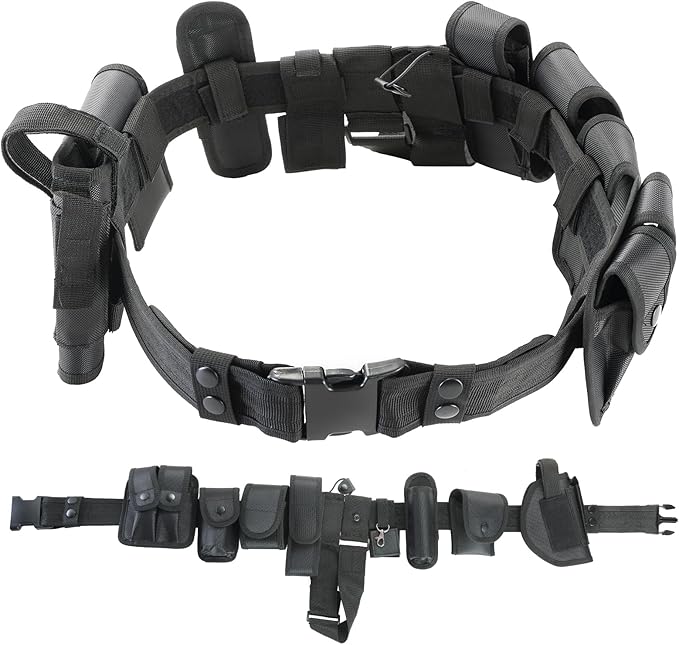 DASBET 10 in 1 Police Tactical Belt Security Guard Belt Multifunctional Tactical Duty Belt Black Tactical Versatile Military Modular Equipment System Molded Duty Belt Set for Law Enforcement
