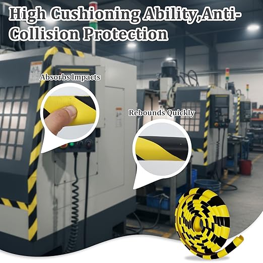 Wall Corner Protector 196.9in (5m), Heavy Duty Yellow & Black NBR Rubber Corner Guards, Self Adhesive Safety Bumper Padding for Warehouse Racks, Shelves, Garage & Equipment Protection