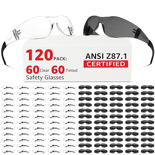 ANSI Z87.1 Safety Glasses Men Women 120 pack(60pack clear safety glasses+60pack safety sunglasses) Scratch & Impact Resistant eye protection glasses for Construction, Outdoor Sports & Work