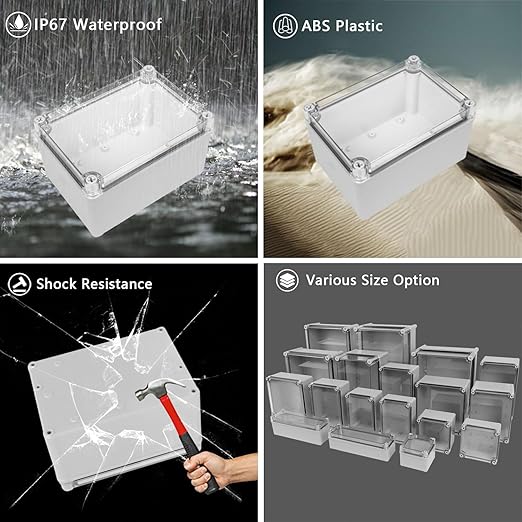 LeMotech Junction Box IP67 Waterproof Dustproof Electrical Box Project Box DIY Enclosure Gray with Transparent Clear Cover, External Size 6.9x4.9x3.9in (175x125x100mm)