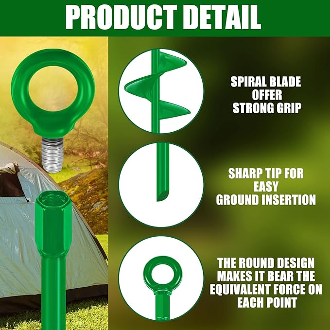 Chumia 12 Pcs 18 Inch Ground Anchor Spiral Blade Heavy Duty Earth Anchors Swing Set Metal Shed Kit for Garden Securing Trees Tents Trampoline Canopies Shelters (Green)
