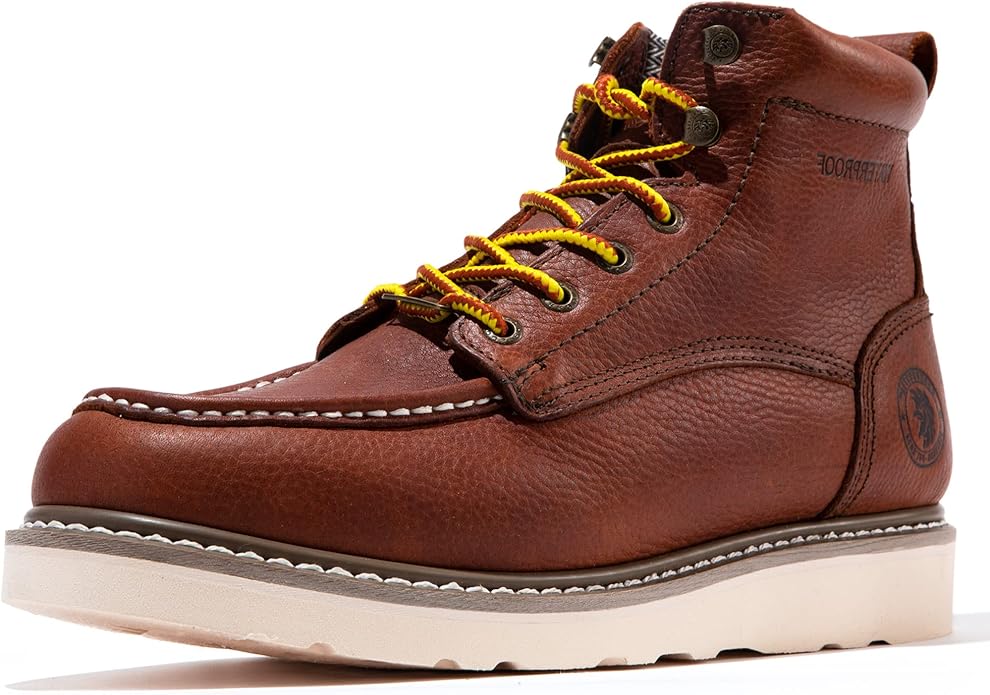 ROCKROOSTER Walker Waterproof Work Boots for Men, 6" Soft Toe Comfortable Boot, Rubber Wedge Sole Shoes, Arch Support Anti-Fatigue Boot, Leather Insulated Safety Boots, Electric Hazard