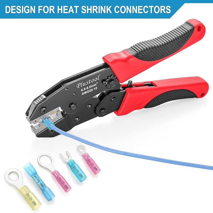 Crimping Tool for Heat Shrink Connectors AWG22-10, Ratcheting Wire Terminal Crimper - Crimping Pliers - Electrical Crimping Tool