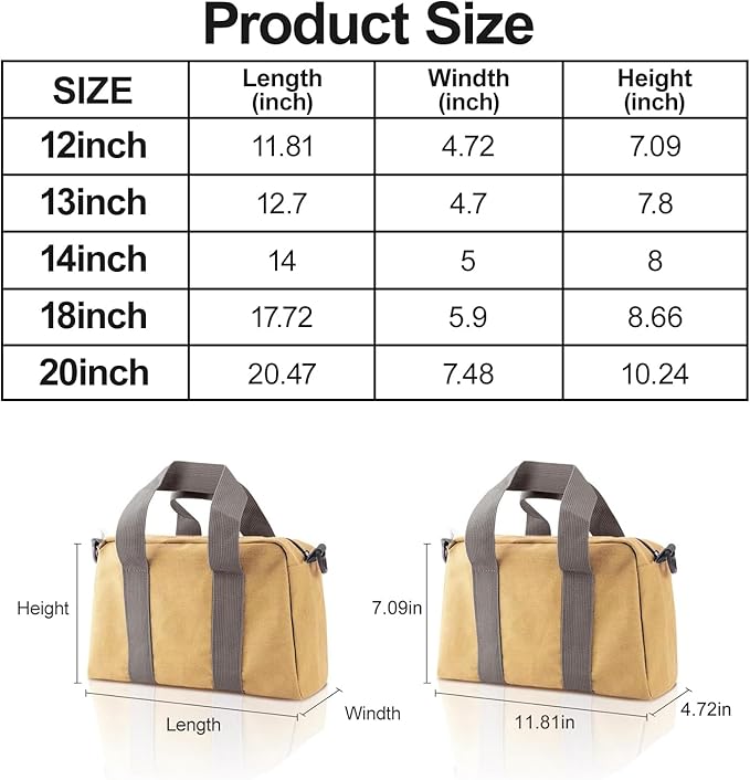 Small Tool Bag, Canvas Tool Storage Bag, Large Capacity Multipurpose Zipper Soft Tote Organizer Pouch for Electrician, Plumbing, Gardening,Tools Bags for Men (Khaki, 20 Inch)