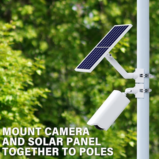 2-in-1 Ring Pole Mount for Cameras and Solar Panels No Drill 360° Adjusted Outdoor Security Camera Pole Mount with 6 Adjustable Metal Loops Compatible with Ring，Blink, Eufy, Wyze
