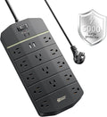 Power Strip,SUPERDANNY 5000 Joules Surge Protector with 13 AC Outlets 2 USB-A & 2 USB-C PD 20W Fast Charging Heavy Duty 14AWG/3C Industrial Grade 15ft Extension Cord for Workbench Home Office Black