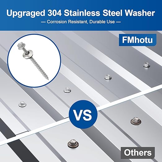 Metal Roofing Screws #10×2-1/2Inch, 500-PCS, Hex Head Rustpert Coating Sheet Metal to Wood Siding Screw with EPDM Rubber Washer, Sharp Point, Hex Socket Included
