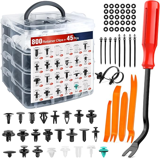Nilight 845Pcs Car Push Retainer Clips Auto Fasteners Assortment 24 Most Popular Sizes Nylon Bumper Fender Rivets with 10 Cable Ties and Fasteners Remover for GM Ford Lexus Honda Chrysler Mazda
