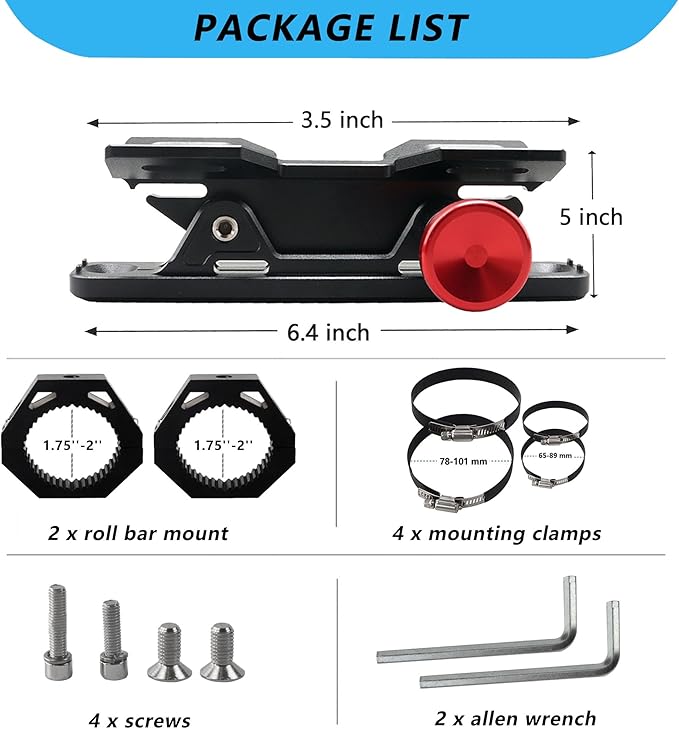 Fire Extinguisher Mount Bracket, Aluminum UTV Quick Release Fire Extinguisher Mount for 1.75''-2'' Roll Bar, Universal for UTV RZR Polaris Ranger, with 4 Clamps