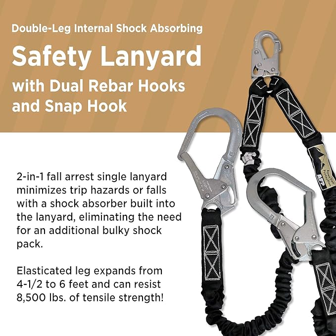AFP Demon Comfortable Fall Protection Harness Kit – OSHA/ANSI PPE Full Body Safety Harness for Construction Work